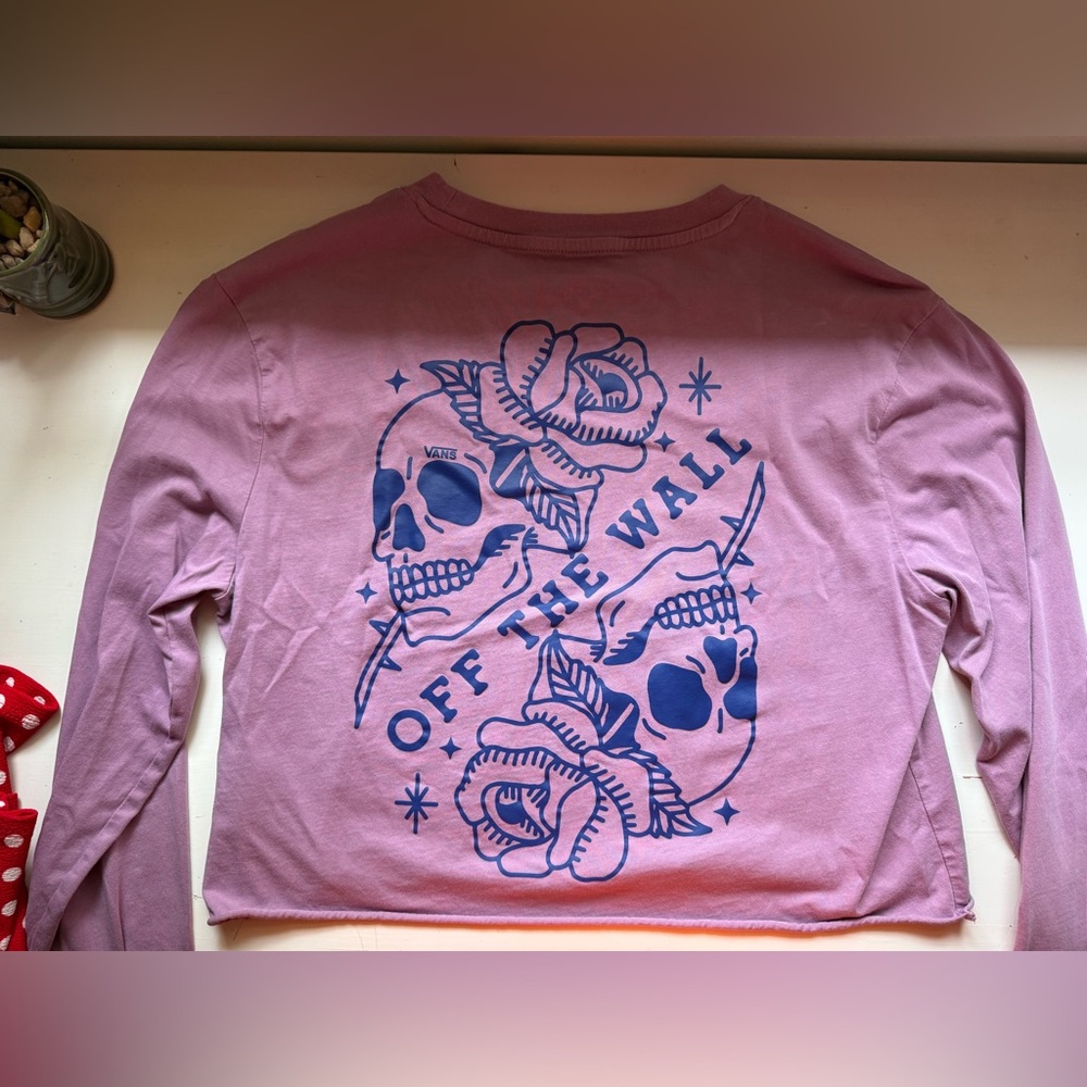 Vans Purple Long Sleeve with Skull and Rose Design